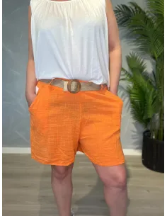Orange bomulds shorts med bælte til kvinder – TIPPY Collection