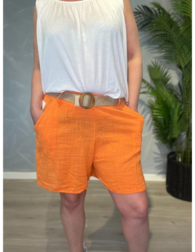 Orange bomulds shorts med bælte til kvinder – TIPPY Collection