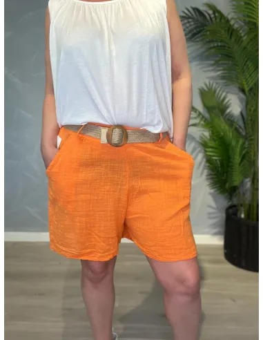 Orange bomulds shorts med bælte til kvinder – TIPPY Collection