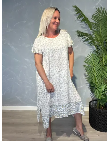 Sand midi kjole med blomster print til kvinder – Tippy Collection