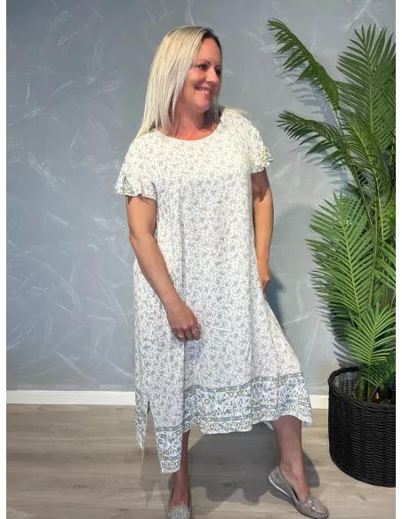 Sand midi kjole med blomster print til kvinder – Tippy Collection