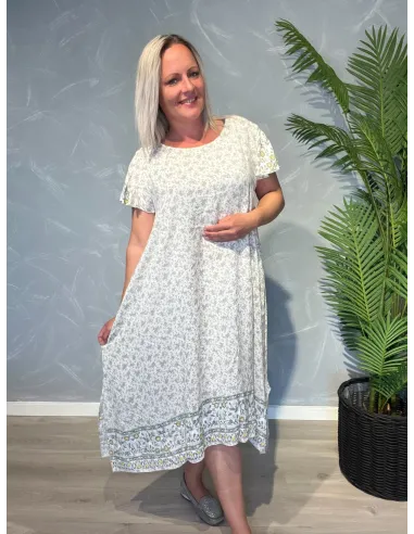 Sand midi kjole med blomster print til kvinder – Tippy Collection