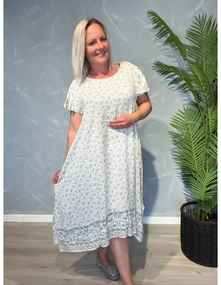 Sand midi kjole med blomster print til kvinder – Tippy Collection