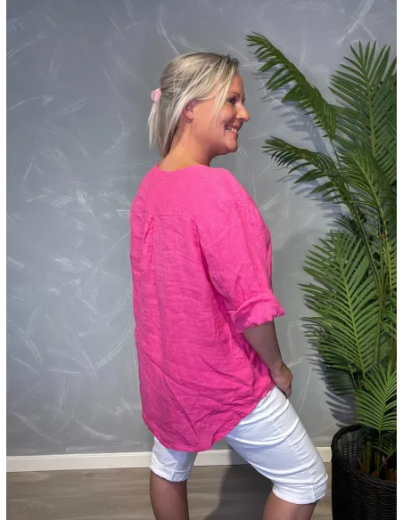 Bagside af pink hørbluse til kvinder – TIPPY