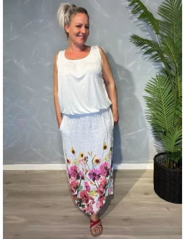 TIPPY HVID BLOMSTRET HØR MAXI NEDERDEL