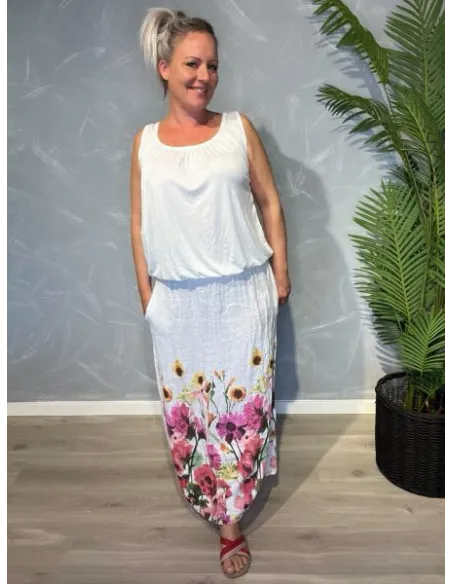TIPPY HVID BLOMSTRET HØR MAXI NEDERDEL