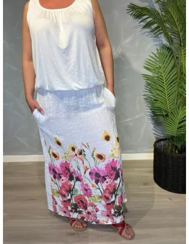 TIPPY HVID BLOMSTRET HØR MAXI NEDERDEL