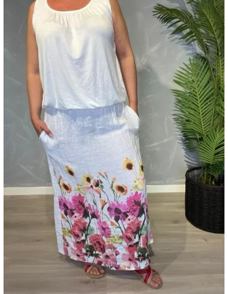 TIPPY HVID BLOMSTRET HØR MAXI NEDERDEL