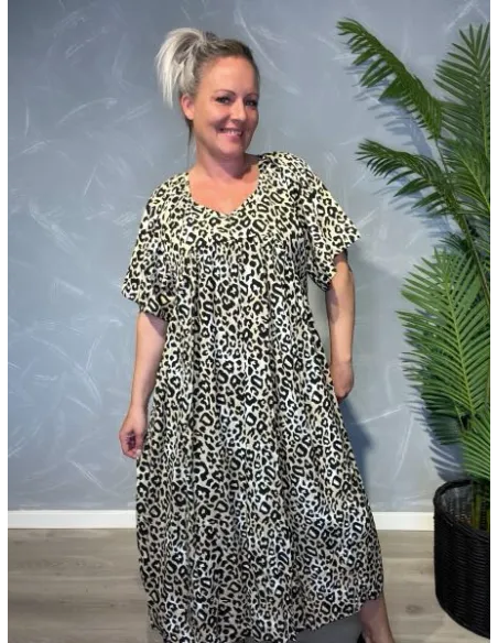 Leopard maxi kjole i viskose til kvinder – TIPPY Collection