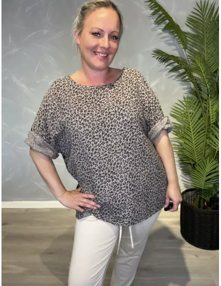 Mørk leo bluse til kvinder med snøre – TIPPY Collection TIPPY