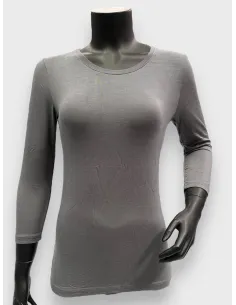 Asphalt basis bluse med 3/4 ærmer i blød viskose, klassisk pasform med rund hals, casual og tidløst design