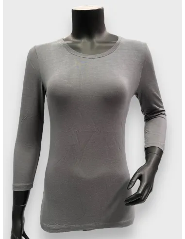 Asphalt basis bluse med 3/4 ærmer i blød viskose, klassisk pasform med rund hals, casual og tidløst design