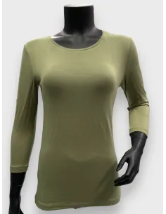 Dusty green basis bluse med 3/4 ærmer i blød viskose, klassisk pasform med rund hals, casual og tidløst design