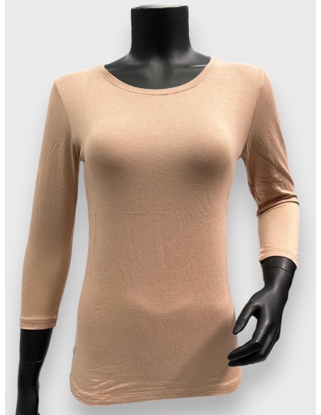 nougat 3/4 ærmet basisbluse til kvinder – TIPPY Basic Collection