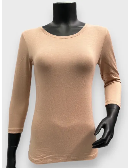 nougat 3/4 ærmet basisbluse til kvinder – TIPPY Basic Collection