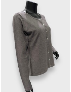 Asphalt-grå strikket cardigan med knapper, klassisk pasform, perfekt til den modne kvinde 2