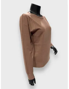 “Nougat finstrikket pullover til kvinder med pufærmer – TIPPY Design” 2