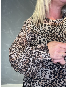 Brun leo mesh bluse med smock til kvinder – Design by TIPPY 2