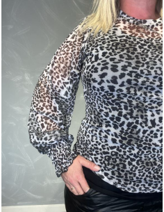 Grå leo mesh bluse med smock til kvinder – Design by TIPPY 2