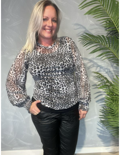 Grå leo mesh bluse med smock til kvinder – Design by TIPPY