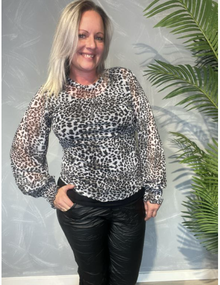 Grå leo mesh bluse med smock til kvinder – Design by TIPPY