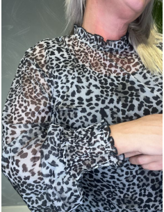 Grå leo mesh bluse med smock til kvinder – Design by TIPPY 2