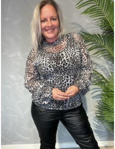 Grå leo mesh bluse med smock til kvinder – Design by TIPPY