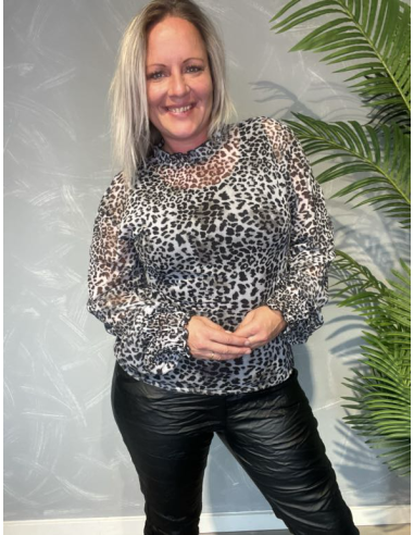 Grå leo mesh bluse med smock til kvinder – Design by TIPPY