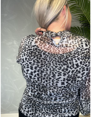Bagside af grå leo mesh bluse til kvinder – TIPPY