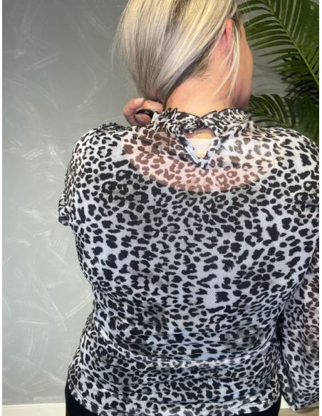Bagside af grå leo mesh bluse til kvinder – TIPPY