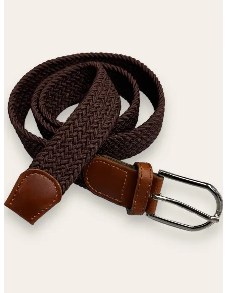 brown stræk bælte til kvinder med elastisk vævning og læderdetaljer – TIPPY Italian Select