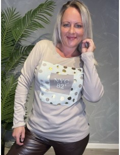 TIPPY LANGÆRMET T-SHIRT MED PRINT BEIGE