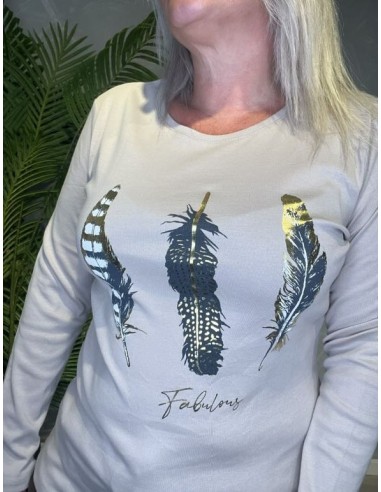 TIPPY LANGÆRMET T-SHIRT MED FJER PRINT SORT
