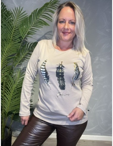 TIPPY LANGÆRMET T-SHIRT MED FJER PRINT SORT