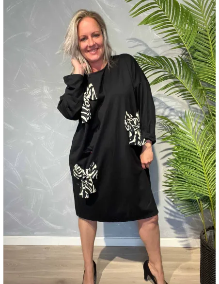"Sort kjole til kvinder med zebra print sløjfer - TIPPY Italian Select"