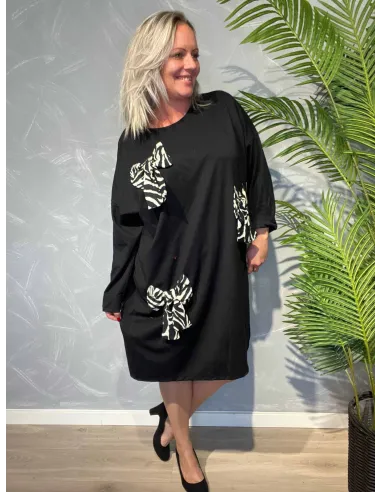 "Sort kjole til kvinder med zebra print sløjfer - TIPPY Italian Select"