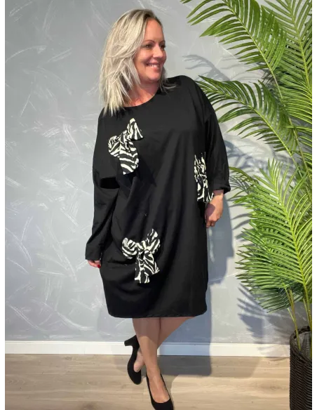 "Sort kjole til kvinder med zebra print sløjfer - TIPPY Italian Select"
