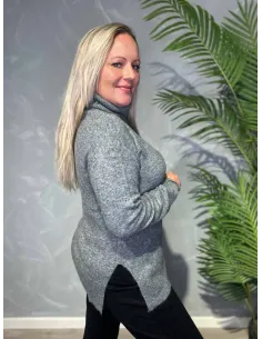 Grå strikket trøje med rullekrave til kvinder – TIPPY Collection 2