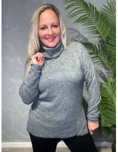 Grå strikket trøje med rullekrave til kvinder – TIPPY Collection