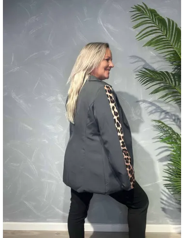 Bagside af grå blazer med leoparddetaljer til kvinder – TIPPY