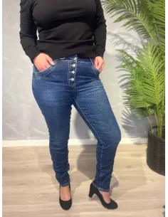 Mørkeblå slim fit jeans fra Karostar med dekorative knapper -TIPPY