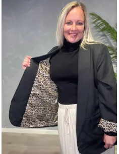 Sort åbenstående blazer med leoparddetaljer til kvinder – TIPPY Collection 2