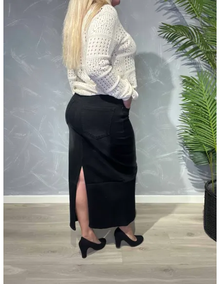 Bagside af sort cowboy nederdel med slids – TIPPY