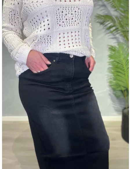 Nærbillede af denimkvalitet og lommernes detaljer