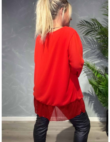 TIPPY; RØD CHIFFON TUNIKA MED PALLIET SKØRT