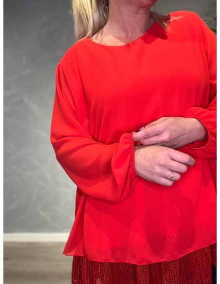 TIPPY; RØD CHIFFON TUNIKA MED PALLIET SKØRT