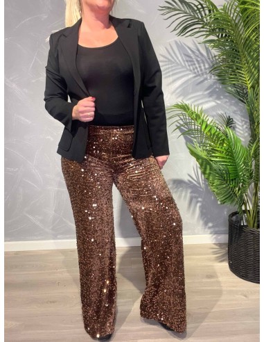 Brun pailletbuks med festligt shine til kvinder – TIPPY Collection