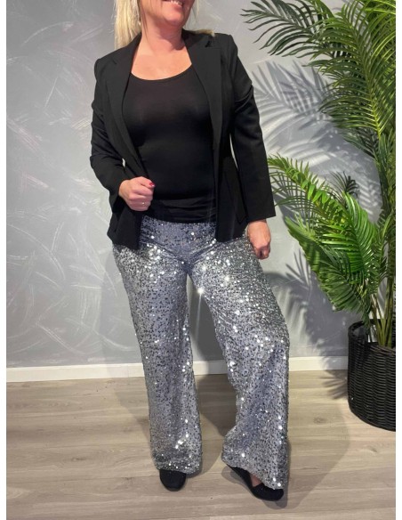 Sølv velour-paillet bukser med elastisk talje til kvinder – TIPPY Collection”