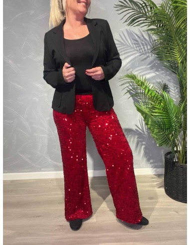 Rød pailletbuks med festligt shine til kvinder – TIPPY Collection