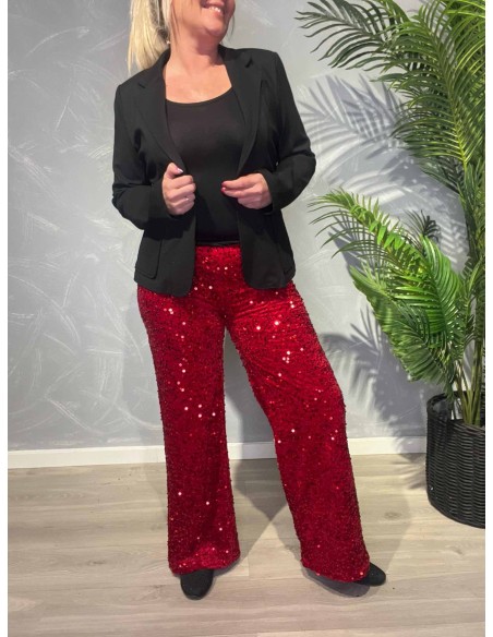 Rød pailletbuks med festligt shine til kvinder – TIPPY Collection